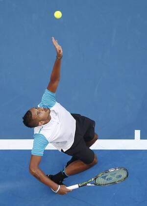 Jan. 6, 2016 - Perth, Western Australia, Australia - NICK KYRGIOS (AUS) serves the ball against Andy Murray (GBR) during the men s singles match on Day 4 at the Hopman Cup tennis tournament in Perth, Australia. Hopman Cup Tennis - ZUMAk129