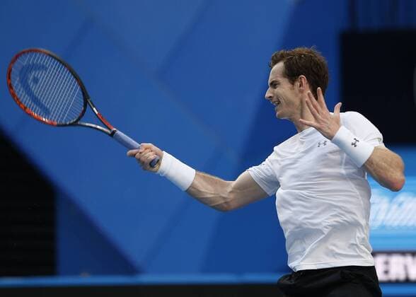 Jan. 6, 2016 - Perth, Western Australia, Australia - ANDY MURRAY (GBR) hits a forehand shot against Nick Kyrgios (Aus) during the men s singles match on Day 4 at the Hopman Cup tennis tournament in Perth, Australia. Hopman Cup Tennis - ZUMAk129