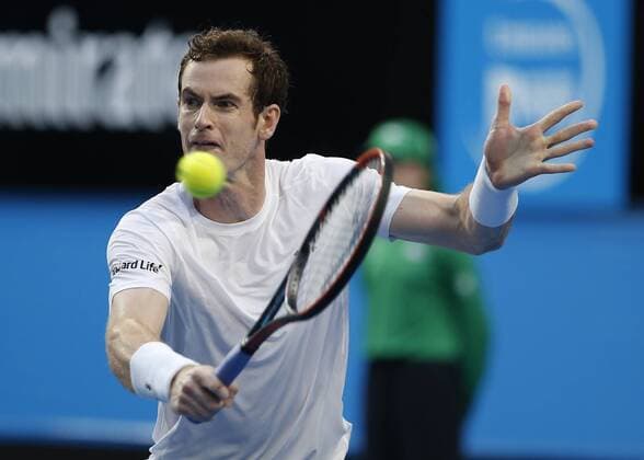 Jan. 6, 2016 - Perth, Western Australia, Australia - ANDY MURRAY (GBR) hits a backhand shot against Nick Kyrgios (Aus) during their men s singles match on Day 4 at the Hopman Cup tennis tournament in Perth, Australia. Hopman Cup Tennis - ZUMAk129