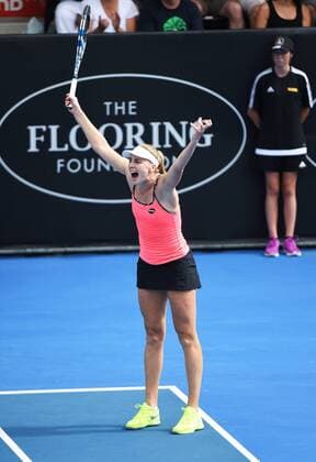 06.0.2016. Auckland, New Zealand. Great Britain s Naomi Broady celebrates winning on Day 3 of the ASB Classic Tennis Women s tournament. ASB Tennis Centre, Stanley st, Auckland, New Zealand. Wednesday 6 January 2016. xAndrewxCornagax  ActionPlus11694348