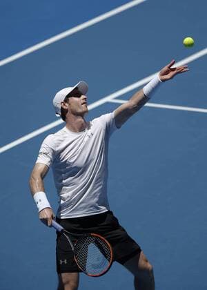 Jan. 8, 2016 - Perth, Western Australia, Australia - ANDY MURRAY (GBR) serves the ball against Alexander Zverev (GER) during the men s singles match on Day 6 at the Hopman Cup tennis tournament in Perth, Australia. Hopman Cup Tennis - ZUMAk129