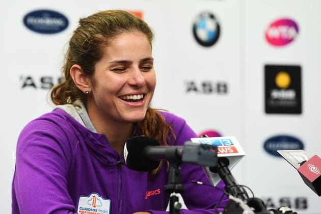 08.01.2016. Auckland, New Zealand. Julia Goerges (GER) talks with media after reaching the Final during Day 5 Semi Finals of the 2016 ASB Classic Womens. ASB Tennis Centre, Auckland, New Zealand. xChrisxSymesx  ActionPlus11694750