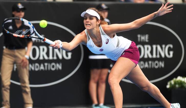 08.01.2016. Auckland, New Zealand. Julia Goerges (GER) v Tamira Paszek (AUT) in action on Semi Finals Day at the ASB Classic Tennis Women s tournament. ASB Tennis Centre, Stanley st, Auckland, New Zealand. xAndrewxCornagax .x  ActionPlus11694754