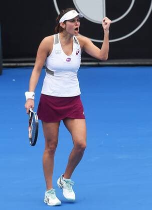 08.01.2016. Auckland, New Zealand. Julia Goerges (GER) celebrates a point on Semi Finals Day at the ASB Classic Tennis Women s tournament. ASB Tennis Centre, Stanley st, Auckland, New Zealand. xAndrewxCornagax .x  ActionPlus11694758