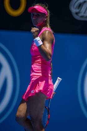 10.01.2016. Sydney, Australia. Lesia Tsurenko (UKR) in action against Tsvetana Pironkova (BUL) during their women s singles match on Day 1 at the Apia International tournament at the Apia International Sydney, Australia. Pironkova beat Tsurenko 7:6, 6:2 xHughxPeterswaldx  ActionPlus11695569