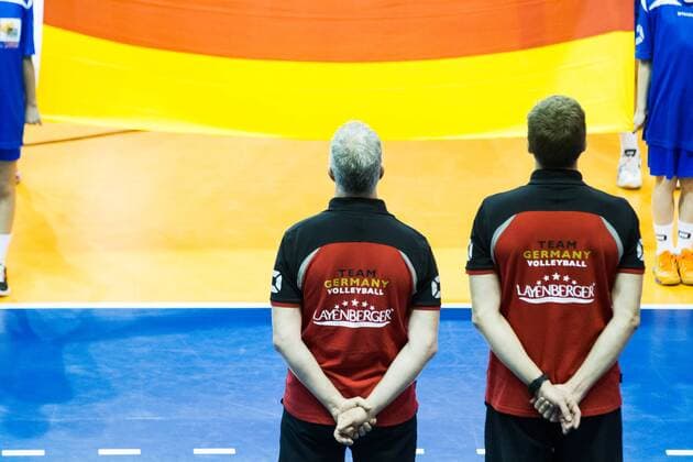 Berlin Vital Heynen (Trainer Headcoach, Deutschland Germany) und Stefan Huebner (Co-Trainer, Deutschland Germany); 2016 CEV Volleyball European Olympic Qualification Berlin, Max-Schmeling-Halle, Berlin Deutschland Germany, 20160110 Partie (match): Kleines Finale Deutschland gegen Polen (3rd place match Germany vs Poland); Copyright: Wuechnerx xEibner-Pressefoto EP_nwr