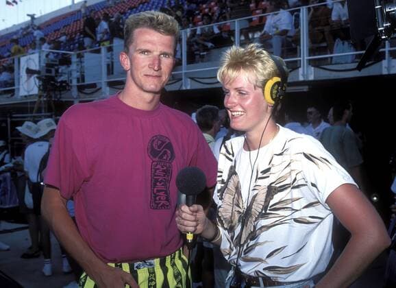 OTTO Kristin Moderatorin des ZDF mit Schwimmer Michael GROSS Schwimm Weltmeisterschaften 1991 in Perh Australien am 11. Januar 1991 in Perth 
