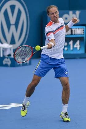 12.01.16 Sydney, Australia. Alexandr Dolgopolov (UKR) in action against Thomas Belluci (BRA) during their mens singles match on day 3 at the Apia International Sydney. Dolgopolov won the match 6-1,6-4. xNigelxOwenx  ActionPlus11696290