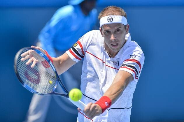 Tennis, APIA International Sydney 13.01.16 Sydney, Australia. Gilles Muller (LUX) in action against Dominic Thiem (AUT) during their mens singles match on day 4 at the Apia International Sydney. xNigelxOwenx  ActionPlus11696500