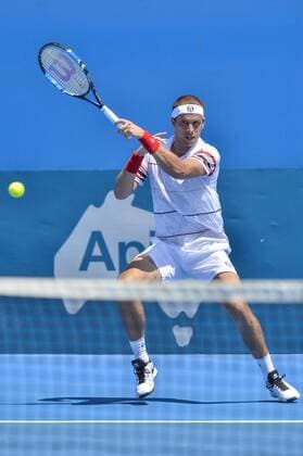 Tennis, APIA International Sydney 13.01.16 Sydney, Australia. Gilles Muller (LUX) in action against Dominic Thiem (AUT) during their mens singles match on day 4 at the Apia International Sydney. xNigelxOwenx  ActionPlus11696512