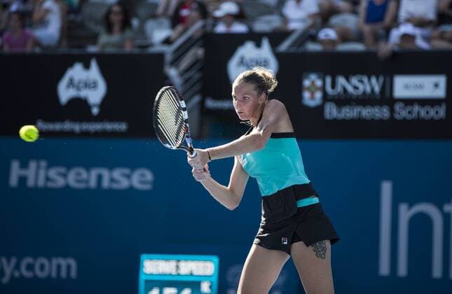 SYDNEY, Jan. 13, 2016 -- Karolina Pliskova of the Czech Republic returns the ball during the women s singles match against Simona Halep of Romania during the Apia International Sydney in Sydney, Australia, Jan. 13, 2016. Simona Halep won 2-0 to take her place in the semifinals. ) (SP)AUSTRALIA-SYDNEY-TENNIS-APIA ZhuxHongye 