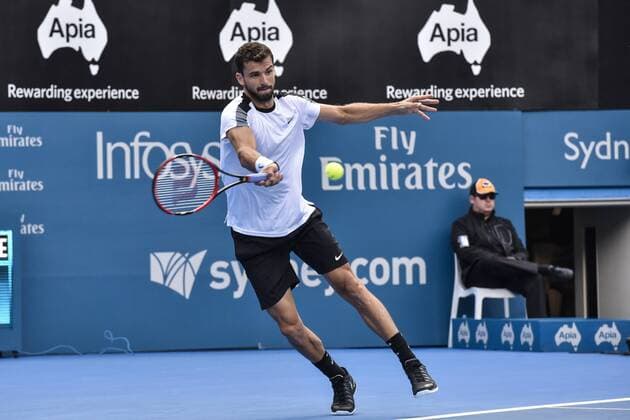 15.01.16 Sydney, Australia. Grigot Dimitrov (BUL) in action against Gilles Muller (LUX) during their mens singles semi final match on day 6 at the Apia International Sydney. Dimitrov won the match 6-2,7-6. xNigelxOwenx  ActionPlus11696976