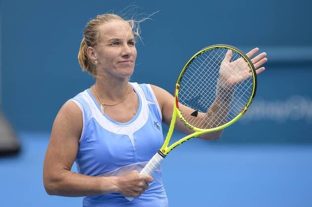 15.01.16 Sydney, Australia. Svetlana Kuznetsova (RUS) celebrates her win against Simona Halep (ROU) during their womens semi final on day 6 at the Apia International Sydney. Kuznetsova won 7-4,4-6,6-3. xNigelxOwenx  ActionPlus11697006