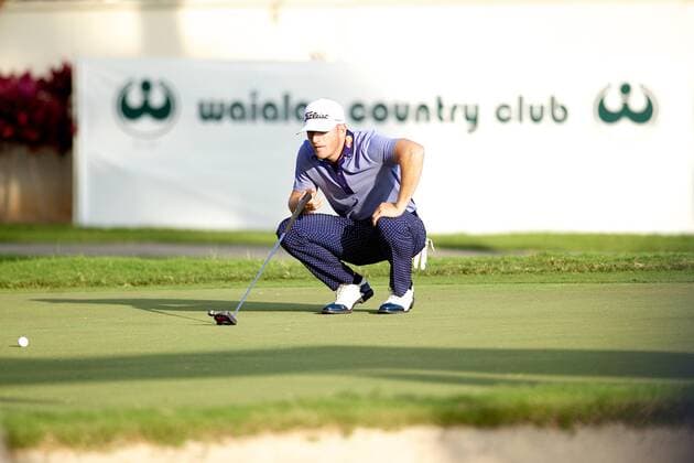 January 15, 2016 - Honolulu, Hawaii: Morgan Hoffmann lines up his putt on the 16th green during play of the second round of the Sony Open at Waialae Country Club in Honolulu, Hawaii. PGA Golf Herren Golf: Sony Open JAN15 - ZUMAc04_