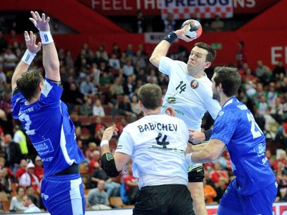 2016.01.17 Katowice Handball EHF Euro Poland 2016 (Belarus - Iceland) - Rutenka Siarhei, Svavarsson Vignir, Babichev Maxim  20160117PF_RR025