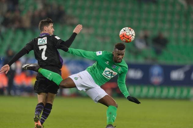 Fußball, Coupe de France, AS Saint Etienne - AC Ajaccio Jean Christophe Bahebeck (saint etienne) vs De Araujo (ajaccio) - Fussball Frankreich, Coupe de France, AS Saint Etienne vs. AC Ajaccio - 21 01 2016 FredericChambert Panoramic 