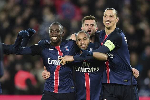 Lucas Moura (PSG) Blaise Matuidi (PSG) Lucas Moura (PSG) Thiago Motta (PSG) Zlatan Ibrahimovic (PSG) FOOTBALL : PSG vs SCO Angers - L1 - Paris - 23 01 2016 JBAutissier Panoramic 