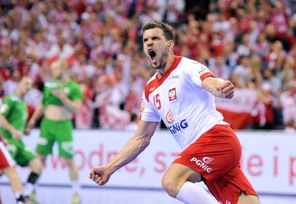 Bilder des Tages - SPORT Handball, EM, Polen - Weißrussland Krakau, Handball EM Euro EHF Länderspiel Nationalteam, Polen - Weißrussland Michal Jurecki RADOSC FRANCE OUT!  20160125NB0837