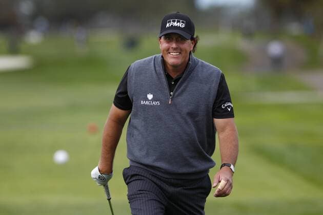 Jan. 27, 2016 - San Diego, CA, USA - SAN DIEGO, CA, USA -- JANUARY 27, 2016: ..At the Farmers Pro-Am played at Torrey Pine Wednesday in San Diego, Phil Mickelson comes up to the 3rd tee on the north course. At the Farmers Pro-Am played at Torrey Pine Wednesday in San Diego, Phil Mickelson comes up to the 3rd tee on the north course. - ZUMAs44_