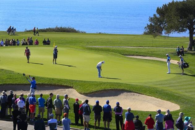 Jan. 28, 2016 - San Diego, CA, USA - Brandt Snedeker putts in on the 5th green on the south course at Torrey Pines in San Diego on Thursday, Jan. 28, 2016, during the first round of the Farmers Insurance Open. Farmers Insurance Open, Round 1 - ZUMAm67_