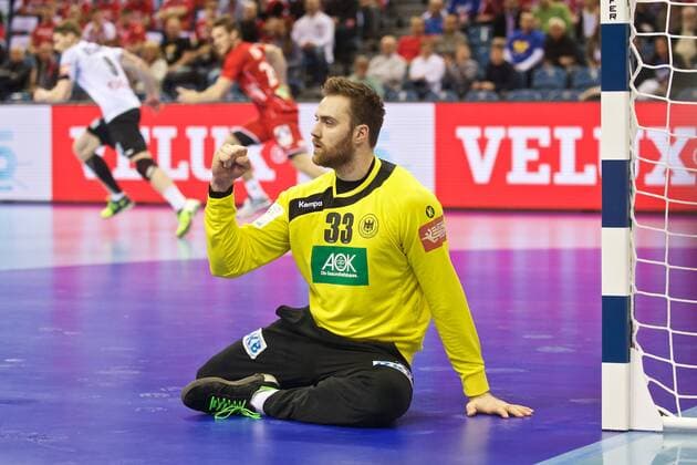 Handball Krakau 29.01.2016 Europameisterschaft der Herren Halbfinale Norwegen (NOR) - Deutschland (GER) Andreas Wolff (Deutschland, TW, No.33) Jubel