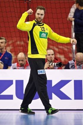 Handball Krakau 29.01.2016 Europameisterschaft der Herren Halbfinale Norwegen (NOR) - Deutschland (GER) Andreas Wolff (Deutschland, TW, No.33) Jubel