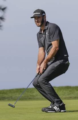 January 29, 2016: Dustin Johnson reacts to a missed putt on the 7th green of the North Course during the second round of the Farmers Insurance Open at Torrey Pines Golf Course in San Diego, California. PGA Golf Herren 2016: Farmers Insurance Open JAN 29 - ZUMAc04_