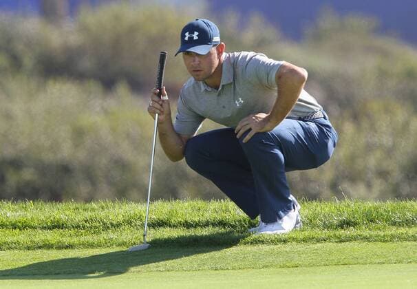 Jan. 29, 2016 - San Diego, California, United States - January 29, 2016, San Diego, California, USA_ Farmers Insurance Open Day 2- Gary Woodland sizes up a putt on hole 14 of the South Course. _Mandatory Photo Credit: Photo by Golf 2016 - Farmers Insurance Open - Day 2 - ZUMAs44_