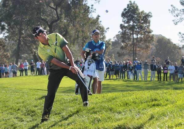Jan. 29, 2016 - San Diego, California, U.S. - HIDEKI MATSUYAMA chips to the green on hole 2 of the South Course during Farmers Insurance Open tournament. Golf 2016 - Farmers Insurance Open - Day 2 - ZUMAs44_