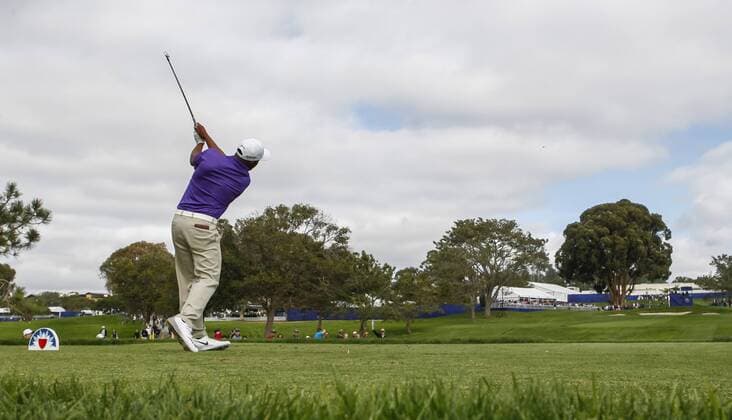 January 30, 2016: Harold Varner III on the 8th tee box of the South Course during the third round of the Farmers Insurance Open at Torrey Pines Golf Course in San Diego, California. PGA Golf Herren 2016: Farmers Insurance Open JAN 30 - ZUMAc04_