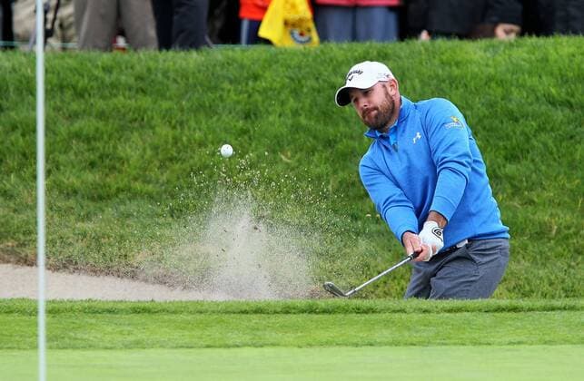 Jan. 30, 2016 - San Diego, CA, USA - Scott Brown hits from the sand on the 18th hole during the third round of the Farmers Insurance Open at Torrey Pines on Friday, Jan. 30, 2016, in San Diego. Farmers Insurance Open Day 3 - ZUMAm67_