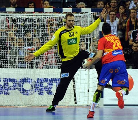 Krakau Krakow, 31.1.2016 (Polen), TAURON Arena Krakwo Arena, EURO 2016, Handball-Europameister, Männer, Finale Deutschland vs Spanien Valero RIVERA FOLCH, ESP, Andreas WOLFF, GER Foto- und alle