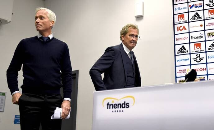 Fußball, PK Erik Hamren - Nationaltrainer Schweden 160201 Förbundskapten Erik Hamren och Hakan Sjöstrand under en presskonferens den 2 februari 2016 i Stockholm.  Copyright: JohannaxLundberg BB160201JL003