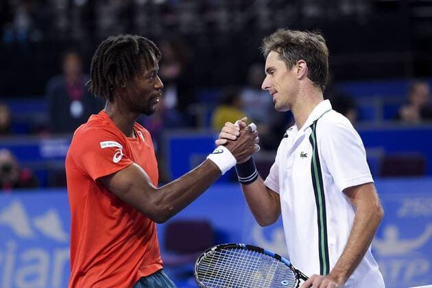 Gael Monfils (fra) and Edouard Roger Vasselin (Fra) TENNIS : Open Sud de France 2016 - Montpellier - 03 02 2016 JBAutissier Panoramic 
