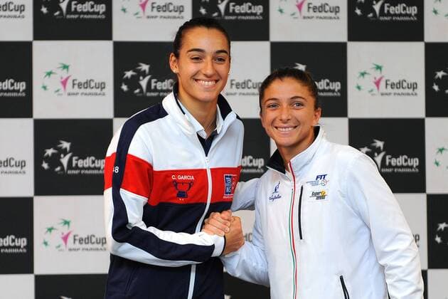 Caroline Garcia (FRA) Sara Errani (FRA) TENNIS : Fed Cup - FRA vs ITA - 05 02 16 TennisMagazine Panoramic 
