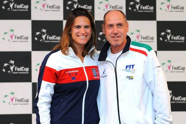 Amelie Mauresmo (FRA) Corrado Barazzutti (ITA) TENNIS : Fed Cup - FRA vs ITA - 05 02 16 TennisMagazine Panoramic 