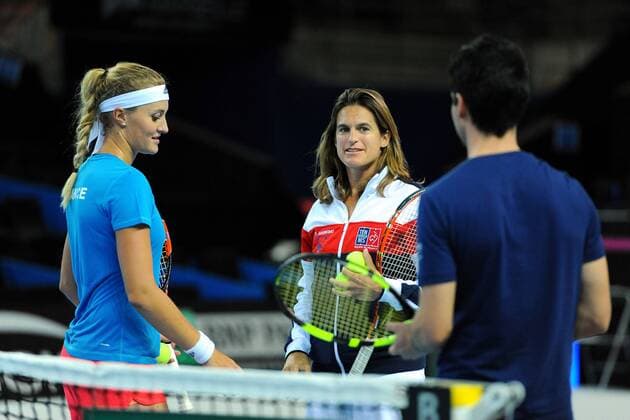 Kristina Mladenovic (FRA) Amelie Mauresmo (FRA) TENNIS : Fed Cup - FRA vs ITA - 05 02 16 TennisMagazine Panoramic 