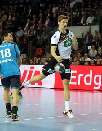 05.02.2016 - Handball - DKB Handball Bundesliga - All Star Day Nürnberg - All Star Game : Nationalmannschaft Nationalteam Deutschland - All Star Team 2016 - DaMa - Hans Lindberg ( All Star Team 2016 ) Rune Dahmke ( Deutschland )