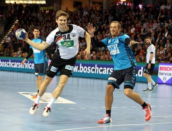 05.02.2016 - Handball - DKB Handball Bundesliga - All Star Day Nürnberg - All Star Game : Nationalmannschaft Nationalteam Deutschland - All Star Team 2016 - DaMa - Rune Dahmke ( Deutschland ) Kim Ekdahl du Rietz ( All Star Team 2016 )