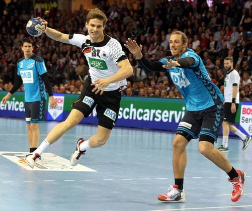 05.02.2016 - Handball - DKB Handball Bundesliga - All Star Day Nürnberg - All Star Game : Nationalmannschaft Nationalteam Deutschland - All Star Team 2016 - DaMa - Rune Dahmke ( Deutschland ) Kim Ekdahl du Rietz ( All Star Team 2016 )
