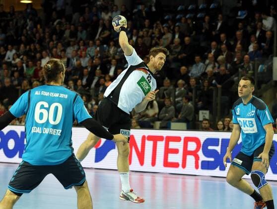 05.02.2016 - Handball - DKB Handball Bundesliga - All Star Day Nürnberg - All Star Game : Nationalmannschaft Nationalteam Deutschland - All Star Team 2016 - DaMa - Kim Ekdahl du Rietz ( All Star Team 2016 ) Martin Strobel ( Deutschland ) Marino Maric ( All Star Team 2016 )