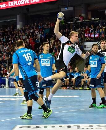 05.02.2016 - Handball - DKB Handball Bundesliga - All Star Day Nürnberg - All Star Game : Nationalmannschaft Nationalteam Deutschland - All Star Team 2016 - DaMa - Rafael Baena Gonzalez ( All Star Team 2016 ) Rasmus Lauge ( All Star Team 2016 ) Julius Kühn ( Deutschland )