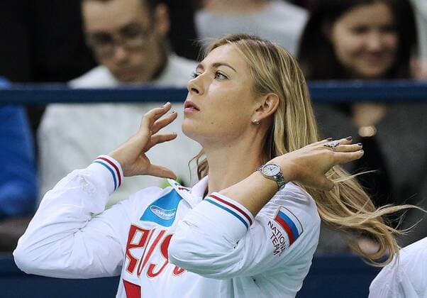 Tennis, FedCup, Russland - Niederlande MOSCOW, RUSSIA. FEBRUARY 6, 2016. Maria Sharapova of Russia seen during the 2016 Fed Cup World Group 1st Round tennis match between Ekaterina Makarova of Russia and Kiki Bertens of the Netherlands at Olympic Stadium. Sergei Bobylev TASS  TS016AC1