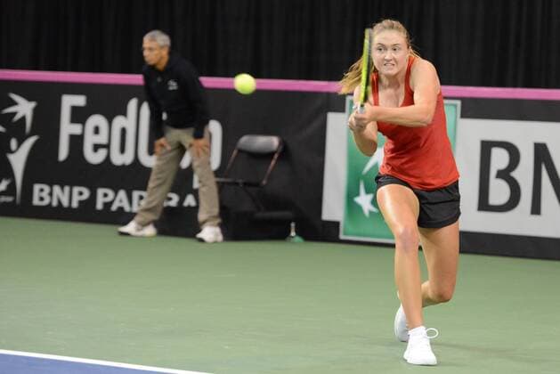 Tennis, FedCup, Kanada - Weißrussland Feb. 6, 2016 - Quebec City, Quebec City, Canada - ALIAKSANDRA SASNOVICH of Belarus in action during her Fed Cup match v. F. Abanda of Canada in Quebec City Canada on Saturday February 6 2016. Tennis 2016 - Fed Cup - Belarus vs. Canada - ZUMAl132