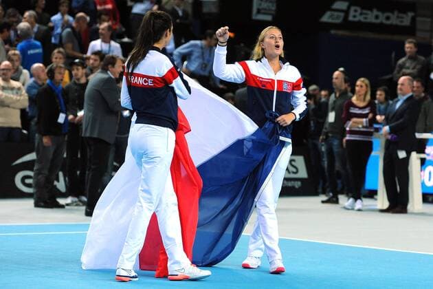 Kristina Mladenovic (FRA) Oceane Dodin (FRA) TENNIS : Fed Cup - FRA vs ITA - 07 02 16 TennisMagazinex 