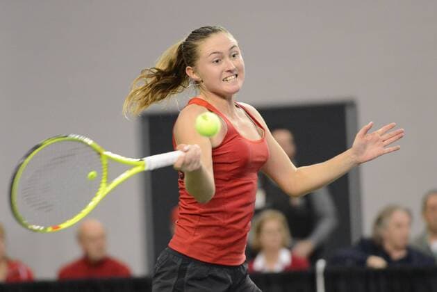 Feb. 7, 2016 - Quebec City, Quebec City, Canada - ALIAKSANDRA SASNOVICH of Belarus in action during her match vs. A. Woznizk in Quebec City Canada on Sunday February 7 2016 Tennis 2016 - Fed Cup - Belarus vs. Canada - ZUMAl132