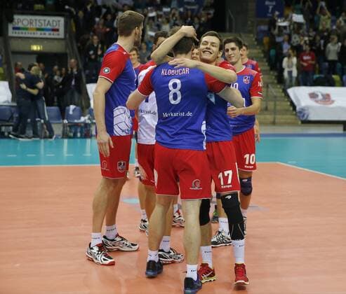 Volleyball - 1. Bundesliga - 07.02.2016, UNITED VOLLEYS RHEINMAIN vs. LVG LÜNEBURG, GESCHAFFT - JAN KLOBUCAR UND JAN ZIMMERMANN (UNITED), -