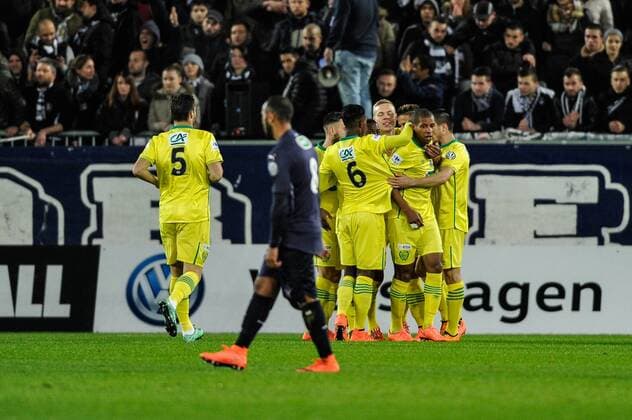 Fußball, Coupe de France, Girondins Bordeaux - FC Nantes Joie goal Yacine Bammou (fcn) FOOTBALL : Girondins Bordeaux vs FC Nantes - 8eme de Finale Coupe de France - 10 02 2016 ThierryBretonx 