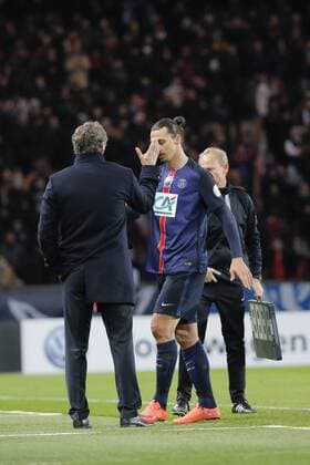 Fußball, Coupe de France, Paris St. Germain - Olympique Lyon Zlatan Ibrahimovic (psg), Laurent Blanc (psg) - Fussball Frankreich, Coupe de France, Paris Saint Germain PSG vs. Olympique Lyon - 10 02 2016 StephaneAllaman Panoramic 