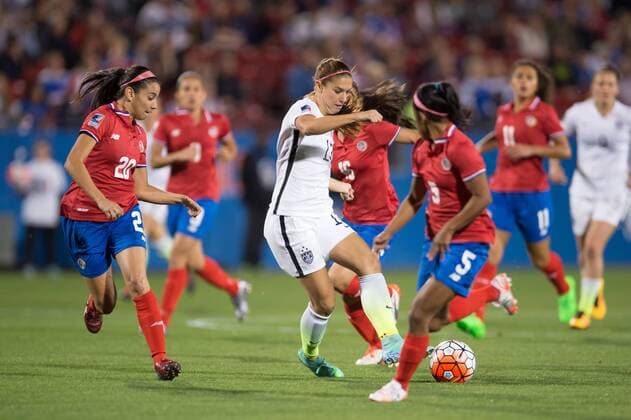 February 10, 2016: United States forward Alex Morgan (13) is surrounded by Costa Rica defenders during the match between the US Women s National Soccer Team and the Costa Rica Women s National Soccer Team during the CONCACAF 2016 Olympic Qualifying at Toyota Stadium, in Frisco, Texas. The US defeated Costa Rica 5-0. Soccer 2016: United States vs Costa Rica FEB 10 - ZUMAc04_
